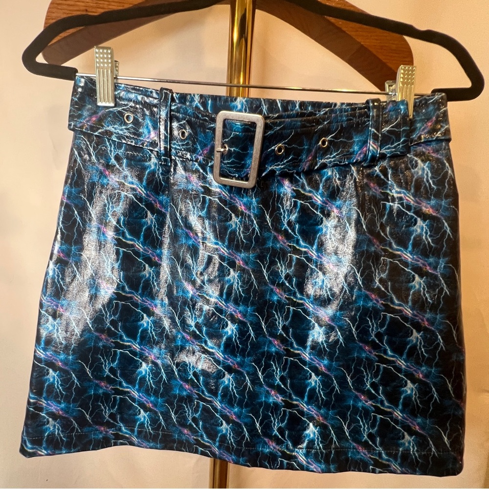 Jaded London Blue and Pink faux leather Lightning Pattern Mini Skirt sz S